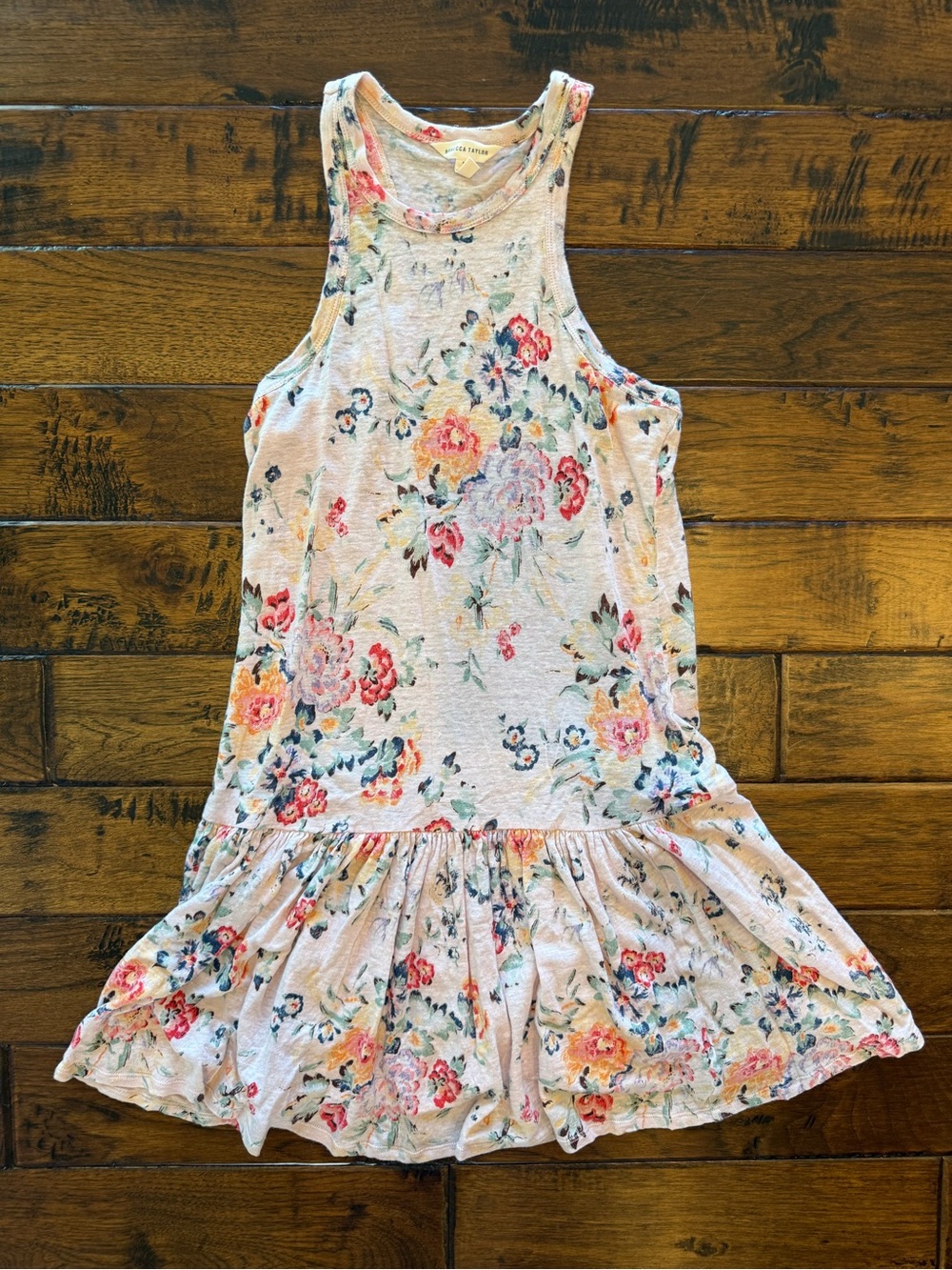 Rebecca Taylor Pink Floral Ruffle Detail mini dress.
